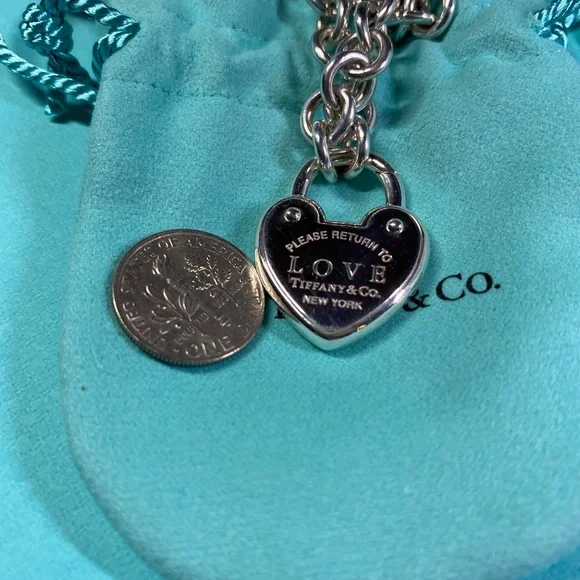 NWT Return to Tiffany love lock on oval link necklace silver 16” 50 grams - Picture 6 of 7